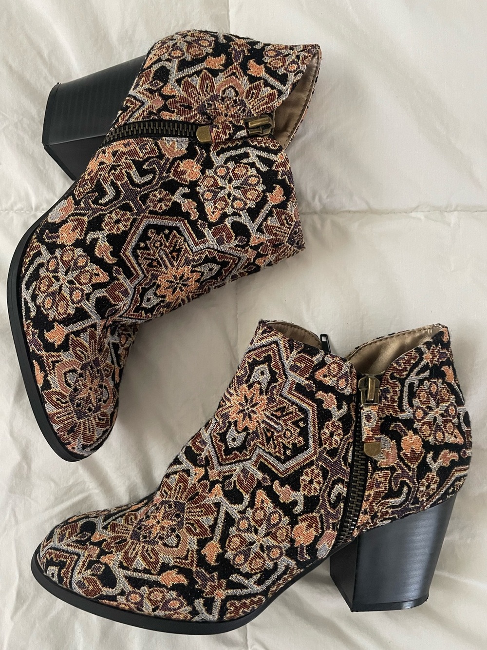 Style & Co. Tapestry Double Zip Ankle Booties